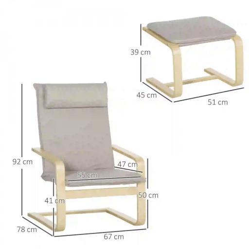 Butaca de Salón con Otomana Sillón con Respaldo Alto Reposabrazos y Almohada Extraíble 67x78x92 cm Gris [1]