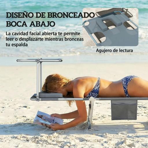 Set de 2 Tumbonas Plegables Reclinables con Dosel 360° Orificio Facial Bolsillo Lateral y Textilene 550 g/m² Gris [7]