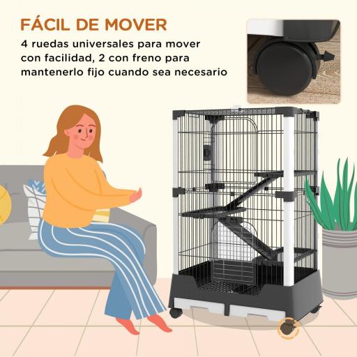 Jaula para Animales Pequeños con Ruedas 114x75x50 cm Valla para Mascotas con 3 Plataformas 3 Rampas Bandejas Extraíbles [3]