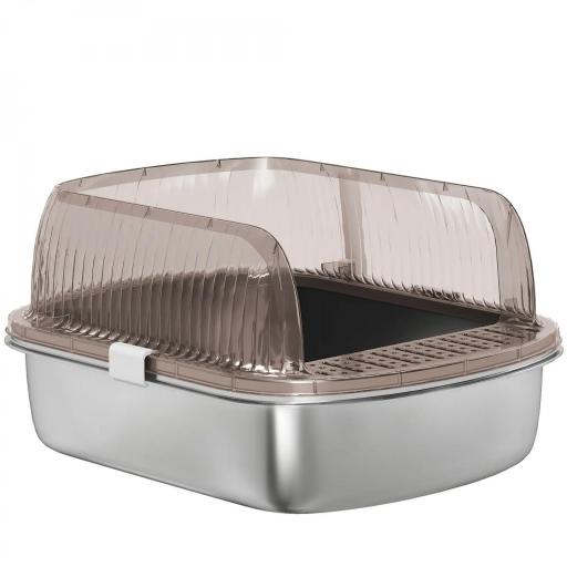 Arenero para Gatos Cubierto con Bandeja de Acero Inoxidable Tapa Extraíble Bordes Altos Fácil de Limpiar Blanco [3]