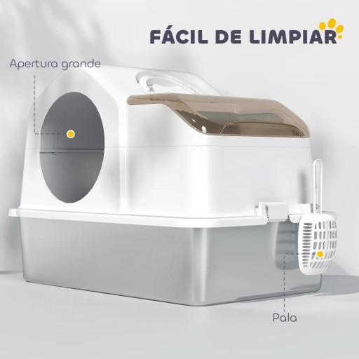 Arenero para Gatos Cubierto con Bandeja de Acero Inoxidable Tapa Extraíble Bordes Altos Fácil de Limpiar Blanco [7]