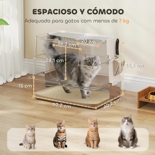 Arenero para Gatos de Acero Inoxidable XL con Tapa Abatible Laterales Altos Pala Fácil de Limpiar Antifugas Gris Claro [5]