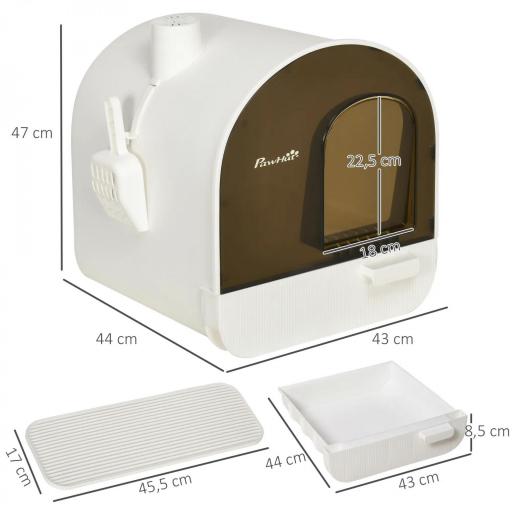Arenero para Gatos Caja de Arena Cerrada para Gatos con Bandeja Extraíble Pala y Filtro 43x44x47 cm Blanco [1]