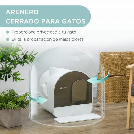 Arenero para Gatos Caja de Arena Cerrada para Gatos con Bandeja Extraíble Pala y Filtro 43x44x47 cm Blanco [4]