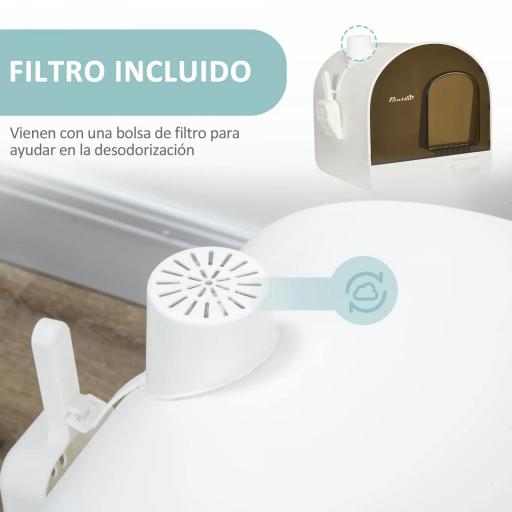 Arenero para Gatos Caja de Arena Cerrada para Gatos con Bandeja Extraíble Pala y Filtro 43x44x47 cm Blanco [5]
