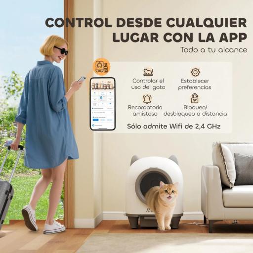 Arenero Gatos Autolimpiable 80L Eliminación de Olores Control de APP Protección de Seguridad 1 Rollo de Bolsas de Basura [2]
