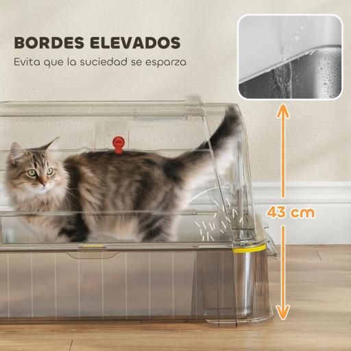 Arenero para Gatos de Acero Inoxidable XL con Tapa Abatible 180° Laterales Altos Pedal Pala Gris Oscuro [4]