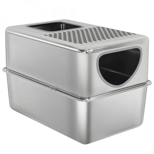 Arenero para Gatos de Acero Inoxidable XL Arenero con Pala Aberturas Dobles Fácil de limpiar Plata [8]