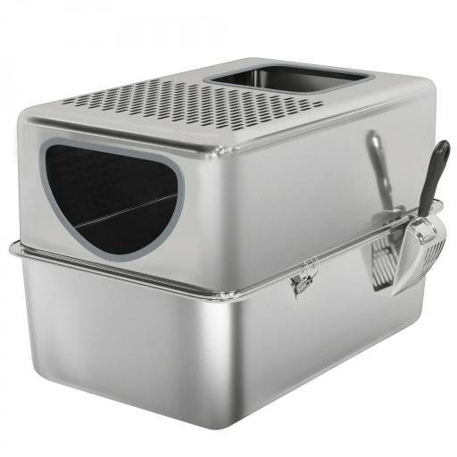 Arenero para Gatos de Acero Inoxidable XL Arenero con Pala Aberturas Dobles Fácil de limpiar Plata [7]