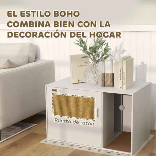 Mueble Arenero para Gatos Arenero para Gatos con Almohadilla para Rascar y Puerta de Ratán 80x50x50 cm Blanco [2]