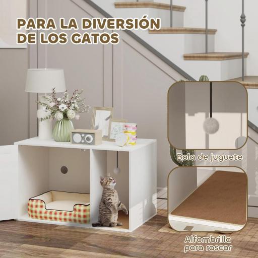 Mueble Arenero para Gatos Arenero para Gatos con Almohadilla para Rascar y Puerta de Ratán 80x50x50 cm Blanco [3]