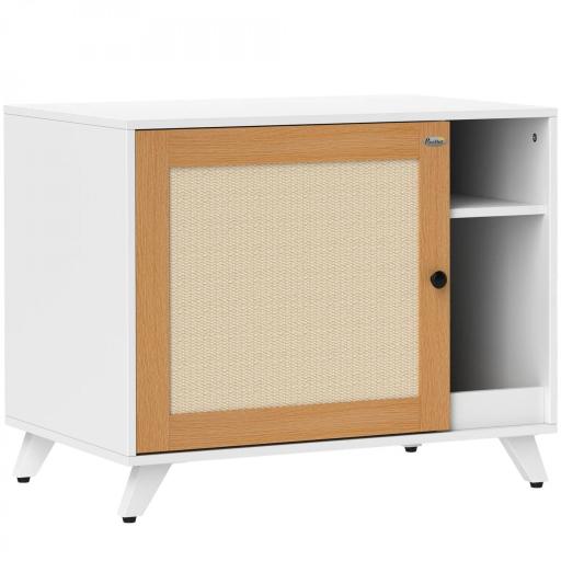 Mueble Arenero para Gatos con Puerta de Sisal Mesa Auxiliar Estante y Alfombrilla Antiarena 77x50x63 cm Blanco [9]