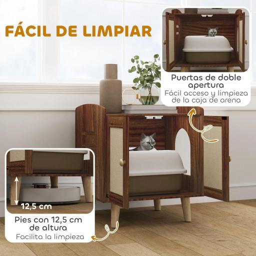 Mueble Arenero para Gatos Mesa Auxiliar con Puertas con Esteras de Sisal para Salón Dormitorio 55x43x59,6 cm Marrón [1]