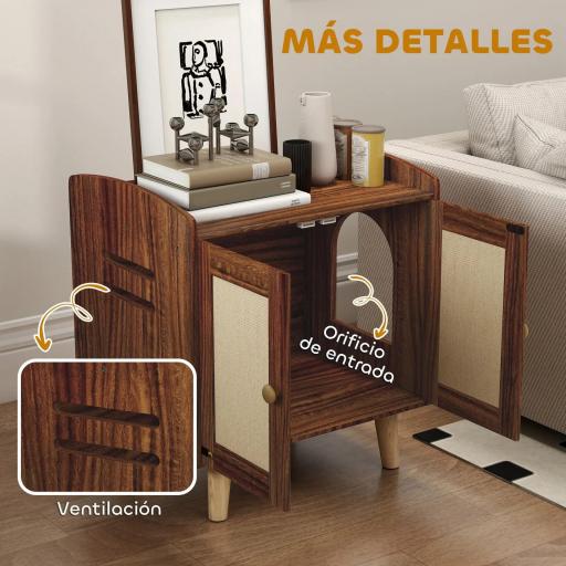 Mueble Arenero para Gatos Mesa Auxiliar con Puertas con Esteras de Sisal para Salón Dormitorio 55x43x59,6 cm Marrón [5]