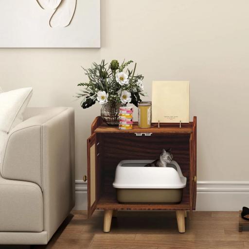 Mueble Arenero para Gatos Mesa Auxiliar con Puertas con Esteras de Sisal para Salón Dormitorio 55x43x59,6 cm Marrón [6]