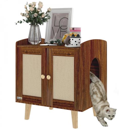Mueble Arenero para Gatos Mesa Auxiliar con Puertas con Esteras de Sisal para Salón Dormitorio 55x43x59,6 cm Marrón [7]