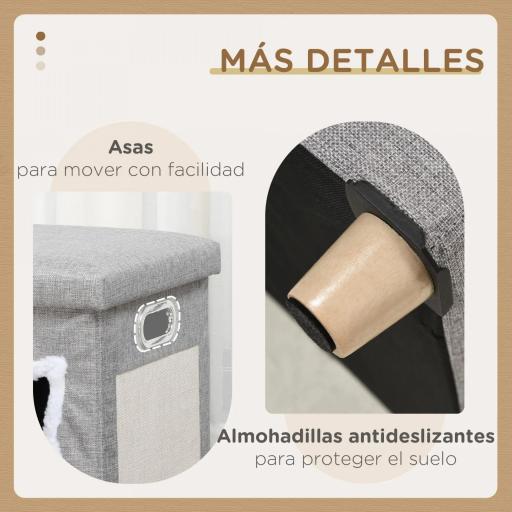  2 en 1 Reposapiés Cama para Gatos con Cojín Extraíble Bola Colgante y Almohadilla para Rascar 35,5x35,5x42,5 cm Gris [5]