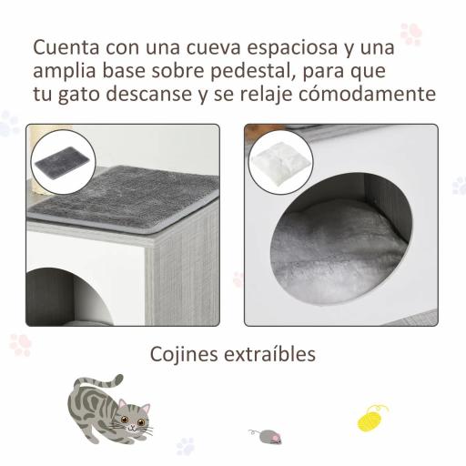 Árbol para Gatos 59x39x62 cm Rascador para Gatos de 3 Niveles con Plataformas Postes de Rascado Cueva de Madera Espaciosa Cojines Extraíbles Suaves Bola de Juguete Gris [5]