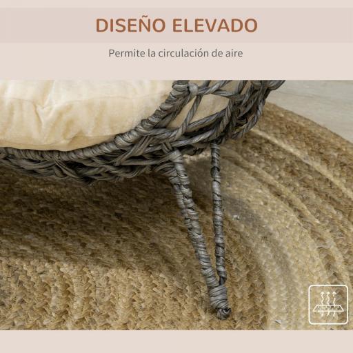Cama Cueva de Ratán para Gatos o Mascotas Pequeña con Base Trípode Cojín de Felpa y Algodón Suave Diseño Elevado Estable Φ52x58 cm Gris [4]