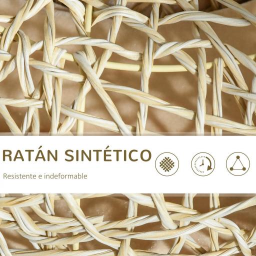 Cama para Gatos de Ratán 78x69x22 cm Cesta para Gatos Rolliza con Cojín Suave 3 Orificios de Acceso Túnel para Gatos Madera Natural [4]