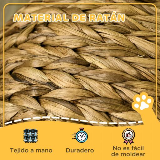 Cama para Gatos de Mimbre Cueva para Gatos Desmontable con Cojín Extraíble 40x37x51 cm Marrón y Beige [3]