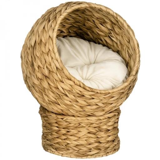 Cama para Gatos de Mimbre Cueva para Gatos Desmontable con Cojín Extraíble 40x37x51 cm Marrón y Beige [9]