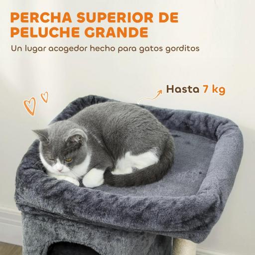 Árbol Rascador para Gatos Árbol para Gatos 66 cm con Cama 2 Cuevas Poste de Sisal Bola para Jugar Gris Oscuro [5]