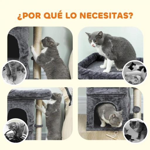 Árbol Rascador para Gatos Árbol para Gatos 66 cm con Cama 2 Cuevas Poste de Sisal Bola para Jugar Gris Oscuro [2]