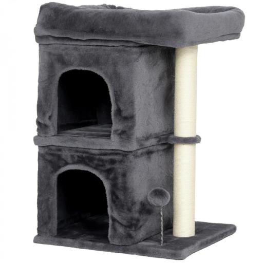 Árbol Rascador para Gatos Árbol para Gatos 66 cm con Cama 2 Cuevas Poste de Sisal Bola para Jugar Gris Oscuro [10]
