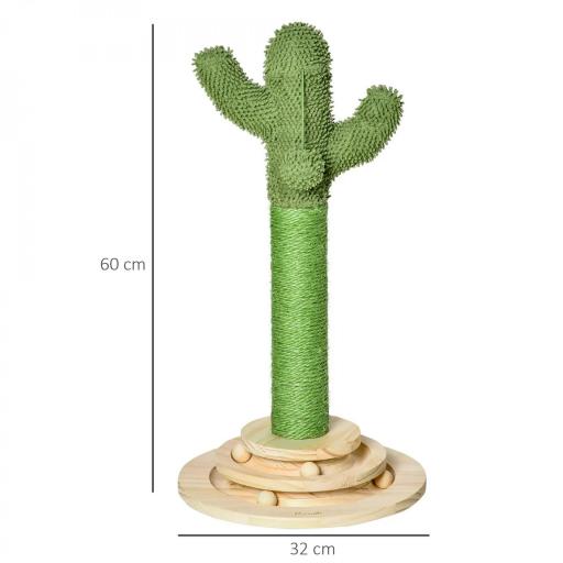 Poste Rascador para Gatos en Forma de Cactus Pequeño Árbol Rascador para Gatos con Poste de Sisal y Felpa Pelota Colgante y Base con Juego de Madera 32x32x60 cm Verde [1]