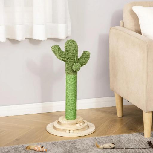 Poste Rascador para Gatos en Forma de Cactus Pequeño Árbol Rascador para Gatos con Poste de Sisal y Felpa Pelota Colgante y Base con Juego de Madera 32x32x60 cm Verde [5]