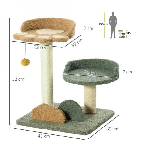 Árbol Rascador para Gatos Árbol Pequeño de 52 cm con Cama Poste de Sisal y Bola Colgante 43x39x52 cm Multicolor [1]