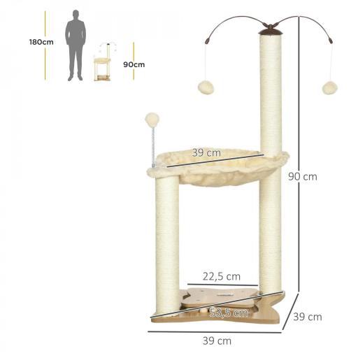Árbol Rascador para Gatos con Hamaca Postes de Sisal Bolas Colgantes y Múltiples Juegos 53,5x53,5x90 cm Beige [1]