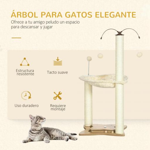 Árbol Rascador para Gatos con Hamaca Postes de Sisal Bolas Colgantes y Múltiples Juegos 53,5x53,5x90 cm Beige [2]