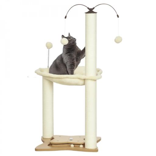 Árbol Rascador para Gatos con Hamaca Postes de Sisal Bolas Colgantes y Múltiples Juegos 53,5x53,5x90 cm Beige [8]