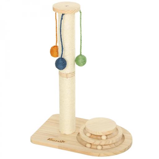 Poste Rascador para Gatos Altura 56,5 cm con 3 Bolas Colgantes Juguete de Pelota de Pista Madera Natural [8]