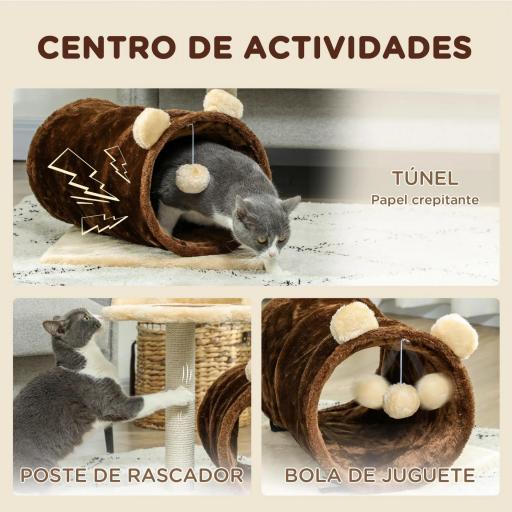 Árbol Rascador para Gatos Altura 47 cm con Túnel Nido Plataformas Bola de Juguete y Poste de Yute Marrón Oscuro [2]