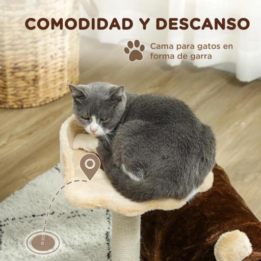 Árbol Rascador para Gatos Altura 47 cm con Túnel Nido Plataformas Bola de Juguete y Poste de Yute Marrón Oscuro [3]