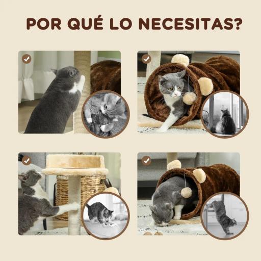 Árbol Rascador para Gatos Altura 47 cm con Túnel Nido Plataformas Bola de Juguete y Poste de Yute Marrón Oscuro [4]