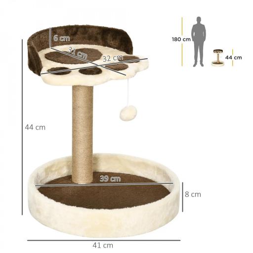 Árbol Rascador para Gatos Altura 44 cm Torre de Escalada con 2 Camas Poste de Yute, Juguete Colgante Marrón [1]