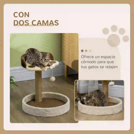 Árbol Rascador para Gatos Altura 44 cm Torre de Escalada con 2 Camas Poste de Yute, Juguete Colgante Marrón [3]