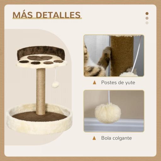 Árbol Rascador para Gatos Altura 44 cm Torre de Escalada con 2 Camas Poste de Yute, Juguete Colgante Marrón [2]