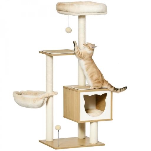 Árbol Rascador para Gatos con Plataforma Torre Escalador para Gatos con Hamaca Caseta Cama Postes 48x40x126 cm Beige [9]