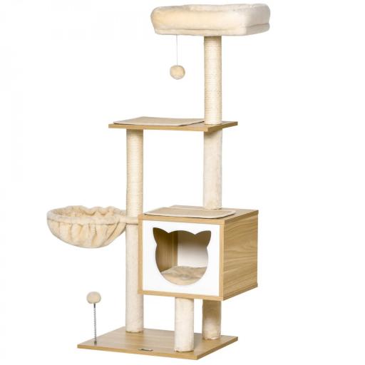 Árbol Rascador para Gatos con Plataforma Torre Escalador para Gatos con Hamaca Caseta Cama Postes 48x40x126 cm Beige [8]