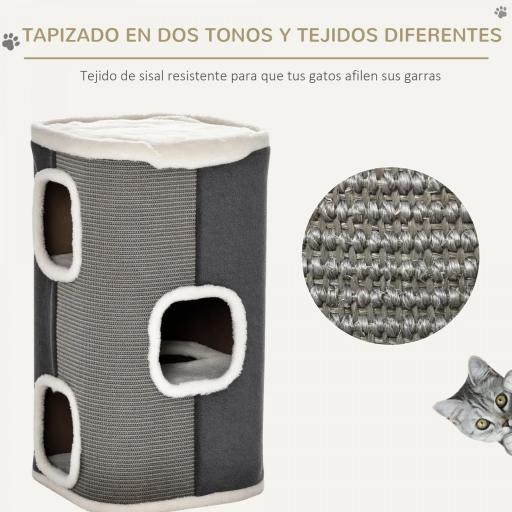 Barril Rascador para Gatos de 2 Niveles con Cuevas de Sisal Felpa Suave y Plataforma de Vellón 40x40x49 cm Gris [3]