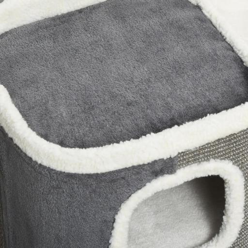 Barril Rascador para Gatos de 2 Niveles con Cuevas de Sisal Felpa Suave y Plataforma de Vellón 40x40x49 cm Gris [7]