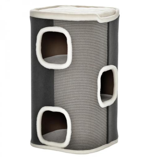 Barril Rascador para Gatos de 2 Niveles con Cuevas de Sisal Felpa Suave y Plataforma de Vellón 40x40x49 cm Gris [9]