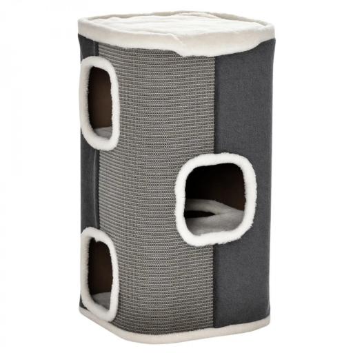 Barril Rascador para Gatos de 2 Niveles con Cuevas de Sisal Felpa Suave y Plataforma de Vellón 40x40x49 cm Gris [8]