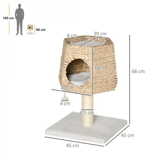 Árbol Rascador para Gatos Pequeño Altura 66 cm Torre Escalador de Gato con Cueva de Juncos Cama Superior Cojines Poste Rascador de Sisal y Bola Colgante Crema y Natural [1]