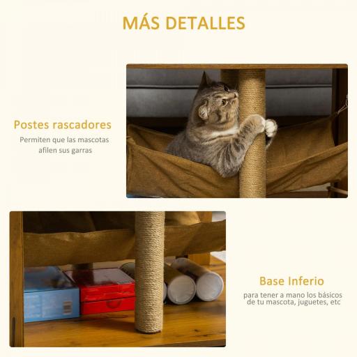 Mesa de Centro Hamaca para Gatos con 2 Postes Rascadores de Yute y Estante Inferior de Almacenaje 79x59x45,5 cm Marrón [4]